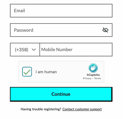 Registration at Manga casino